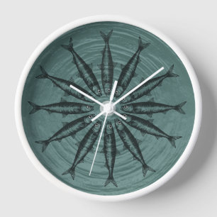 Teal Sardine Drawing Sketch Fish Pattern   Clock