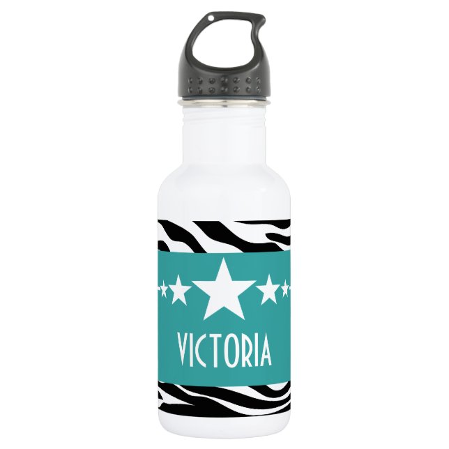 Teal Sassy Star Zebra 532 Ml Water Bottle (Front)