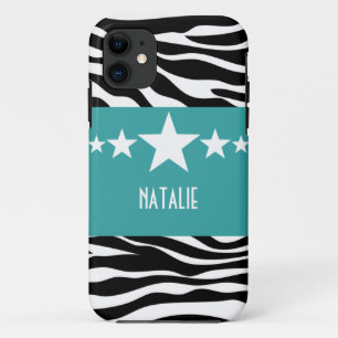 Teal Sassy Star Zebra BT iPhone 5 Case