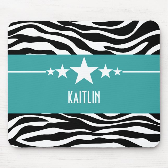 Teal Sassy Star Zebra Mousepad (Front)