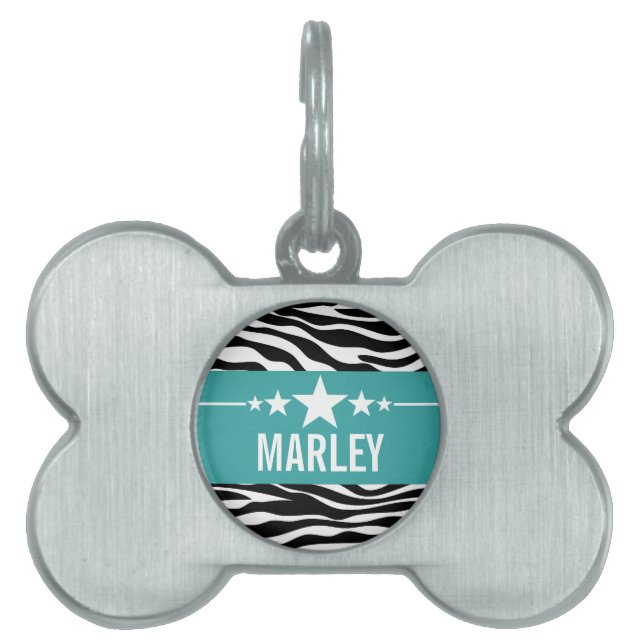 Teal Sassy Star Zebra Pet Tag (Front)