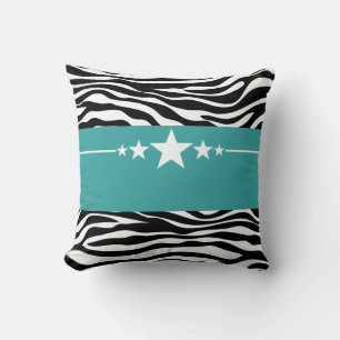 Teal Sassy Star Zebra Pillow