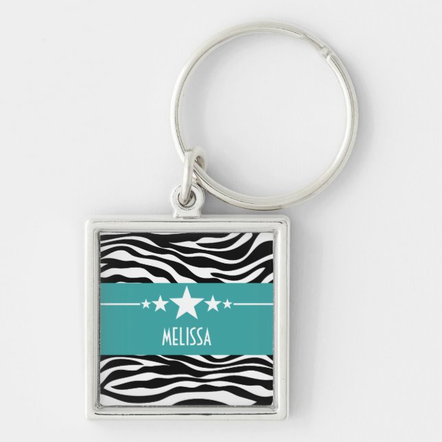 Teal Sassy Star Zebra Premium Keychain (Front)