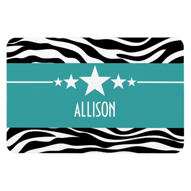 Teal Sassy Star Zebra Premium Magnet (Horizontal)