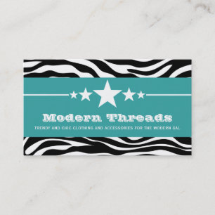 Teal Sassy Star Zebra Print Business Card