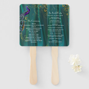Teal Satin with Peacock Wedding Program Fan