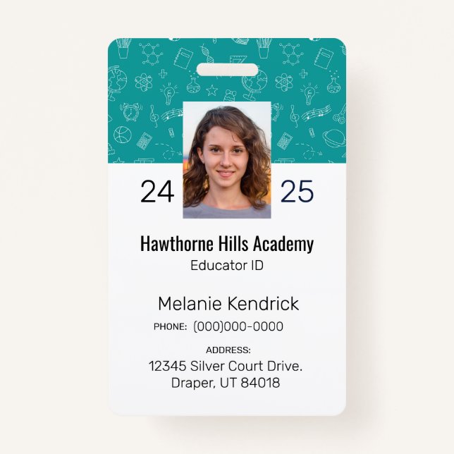 Teal School Icons Homeschool Educator ID Badge (Front)