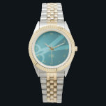 Teal Scissors & Monogram Watch<br><div class="desc">This watch features your monogram and a pair of scissors against a teal green background,  with gold-coloured roman numerals. It makes for a perfect gift for a hair dresser,  hair stylist,  tailor,  and more.</div>