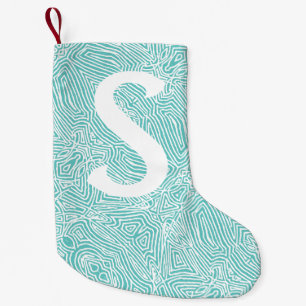 Teal Scribbleprint Small Christmas Stocking