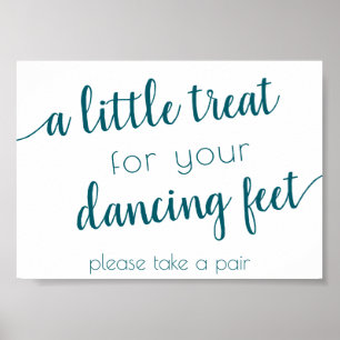 Teal Script Aqua Blue-Green Dancing Feet Sign