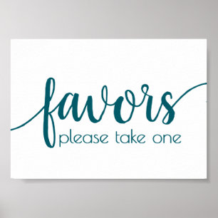 Teal Script   Aqua Blue-Green Flourish Favors Sign