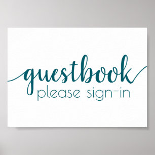 Teal Script   Aqua Blue-Green  Guest Book Sign