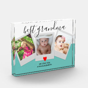 Teal Script BEST GRANDMA Cute Modern Custom Photo Block