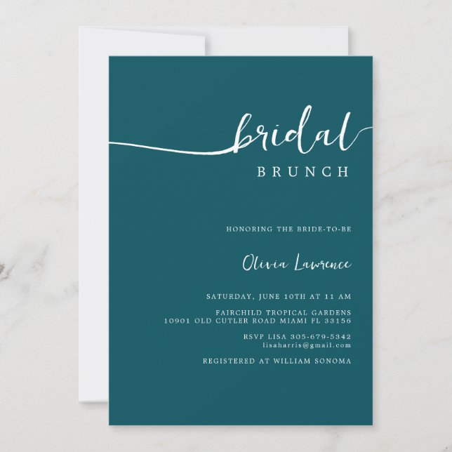 Teal Script Bridal Brunch Invitation (Front)