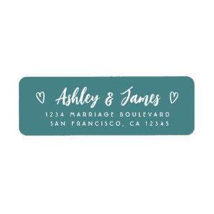 Teal Script Couple Wedding Return Address Label