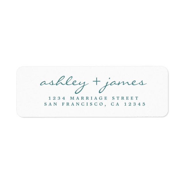 Teal Script Elegant Wedding Return Address Label (Front)