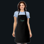 Teal Script Name on Black Apron<br><div class="desc">Teal script name or monogram on black background. Click “Edit” to easily change colours and type styles.</div>