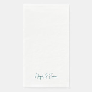 Teal Script Personalised Names Wedding  Napkin