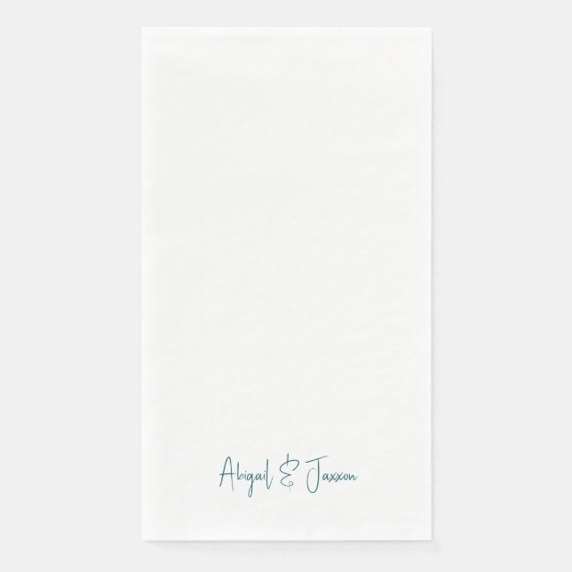 Teal Script Personalised Names Wedding  Napkin (Front)