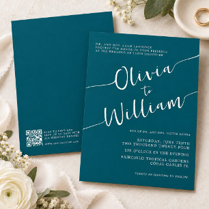 Teal Script QR Code Wedding Invitation
