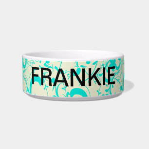 Teal Scrolls and Flourishes Personalised Bowl