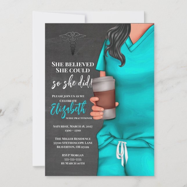 Teal Scrubs Nursing School Graduation Invitation (Front)