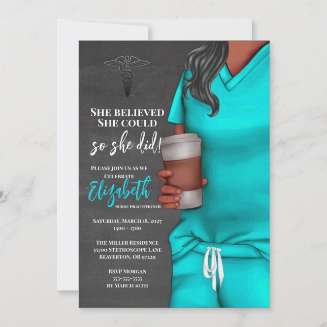 Teal Scrubs Nursing School Graduation Invitation (Front)