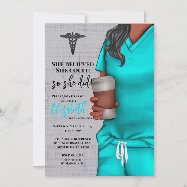 Teal Scrubs Nursing School Graduation Invitation (Front)