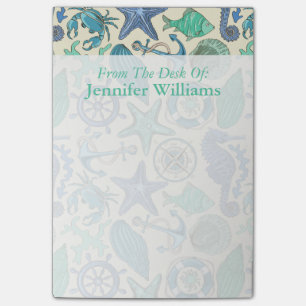 Teal Sea Animals Pattern   Add Your Name Post-it Notes