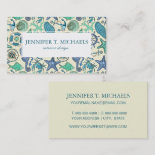 Teal Sea Animals Pattern Business Card