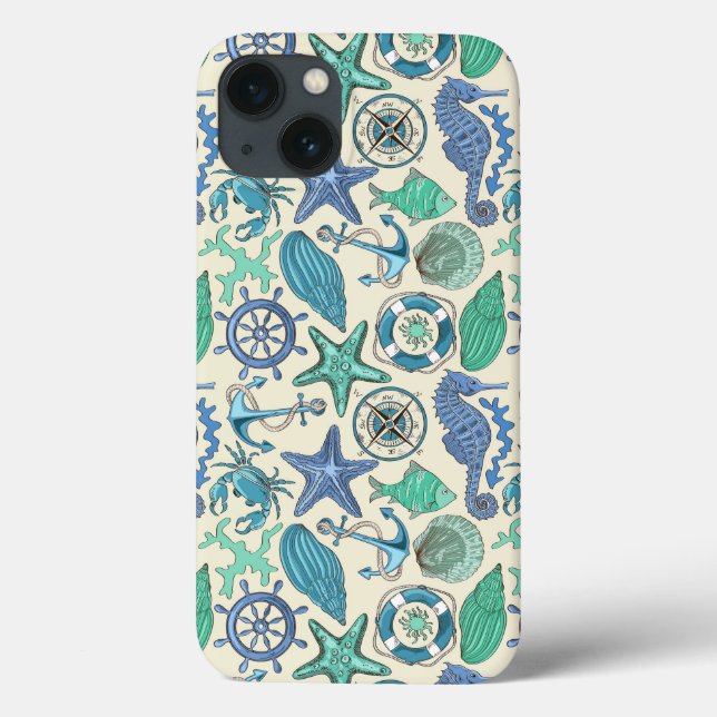 Teal Sea Animals Pattern Case-Mate iPhone Case (Back)