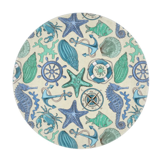 Teal Sea Animals Pattern Cutting Board (Front)