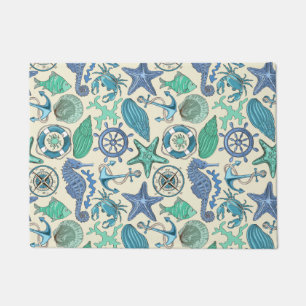 Teal Sea Animals Pattern Doormat