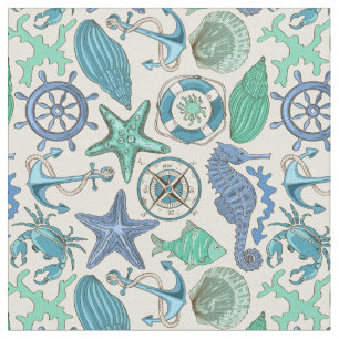 Teal Sea Animals Pattern Fabric