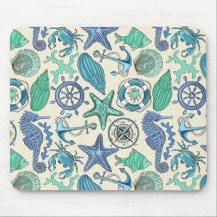 Teal Sea Animals Pattern Mouse Pad