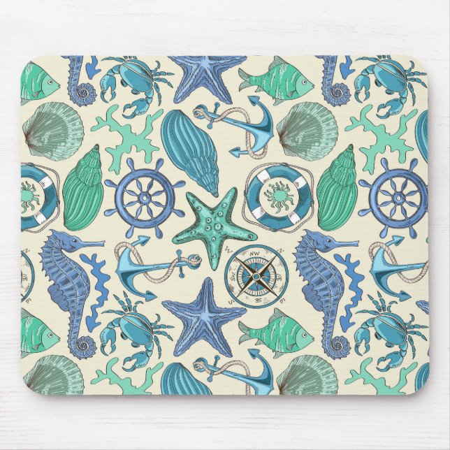 Teal Sea Animals Pattern Mouse Pad (Front)