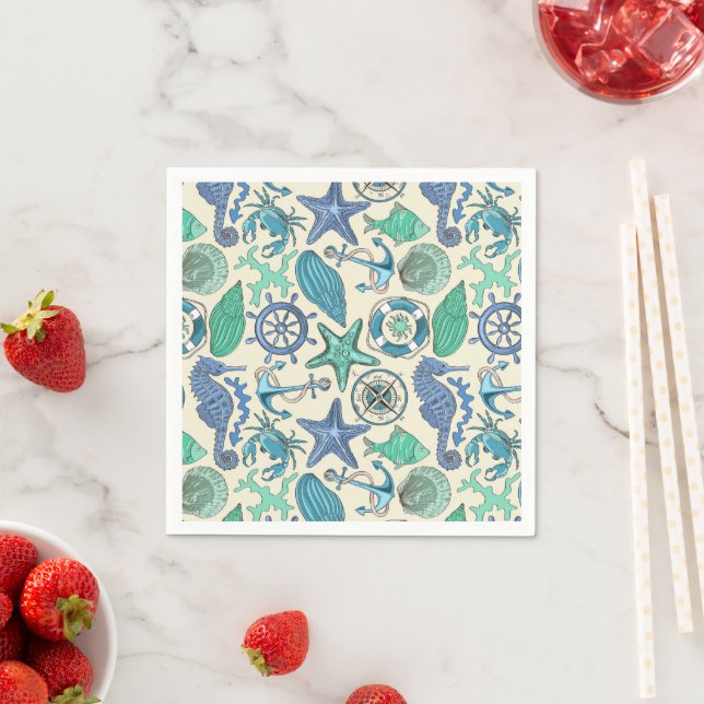 Teal Sea Animals Pattern Napkin (Insitu)