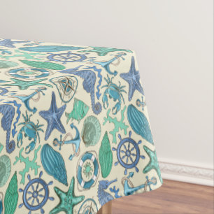Teal Sea Animals Pattern Tablecloth