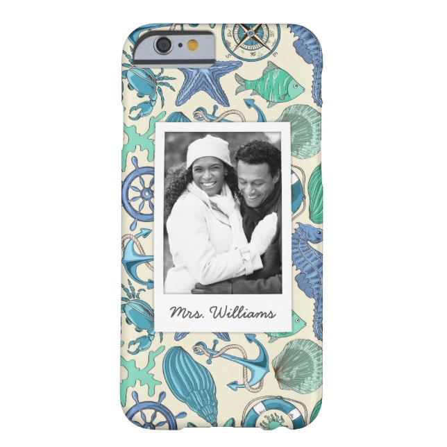 Teal Sea Animals Pattern | Your Photo & Name Case-Mate iPhone Case (Back)
