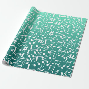 Teal Sea Green Blue Aquamarine Music Notes Wrapping Paper