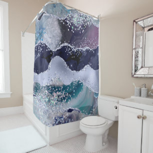 *~* Teal Sea Ocean Agate Pearl  GLITTER AP8    Shower Curtain
