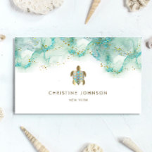 teal sea turtle design business card