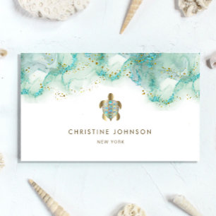 teal sea turtle design business card