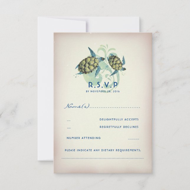 Teal Sea Turtle Wedding RSVP (Front)
