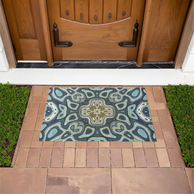 Teal Seafoam Blue Mustard Green Orient Tribal Art Doormat (Outdoor)