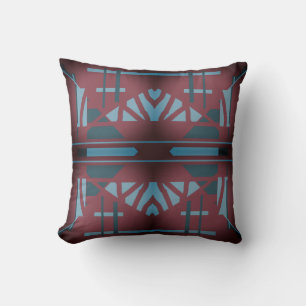 Teal Seafoam Burgundy Mediterranean Mosaic Design Cushion