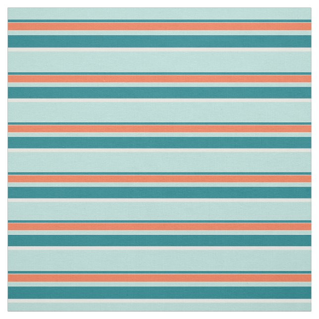 Teal Seafoam Green Orange White Stripes Pattern Fabric (Swatch)