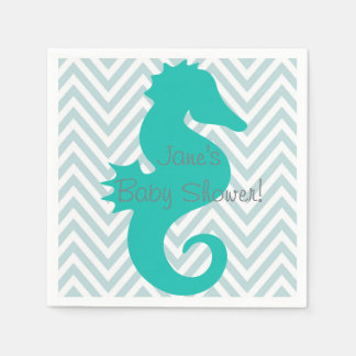 Teal Seahorse Beach Themed Baby Shower Napkins
