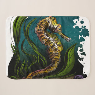 Teal Seahorse Ocean Aesthetic Calm Coastal Design Sherpa Blanket