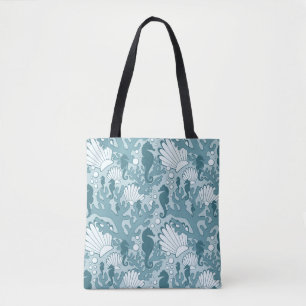 Teal Seahorse Oceanic Pattern Tote Bag